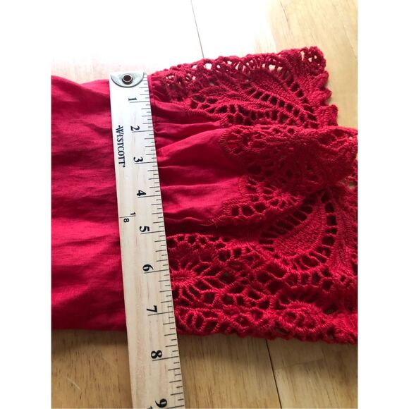 John Mark Scottsdale Classic Red LINEN/LACE Embroidered Blouse Tunic S Bell Slee - Picture 14 of 16
